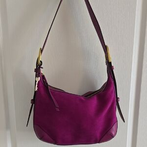 Fossil Magenta Leather Shoulder Bag